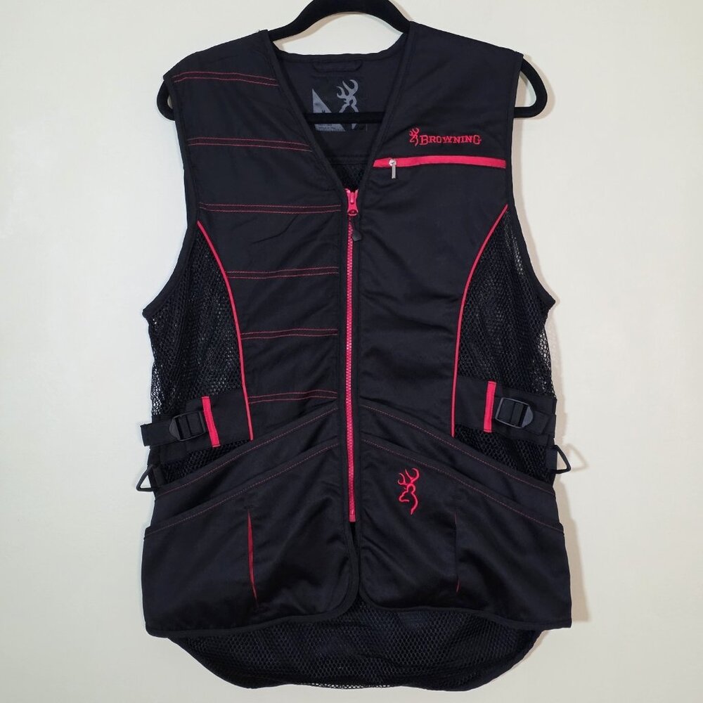 Browning Ace Shooting Vest Mens M Black Red Shooting Recoil Pad Zip Mesh Pockets
